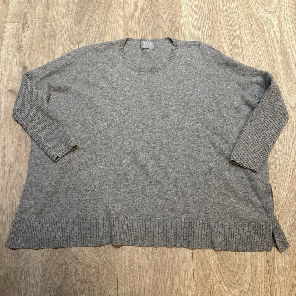 PURE COLLECTION 100% Cashmere Jumper Sweater - Size M- Gray - Crew Neck Boxy